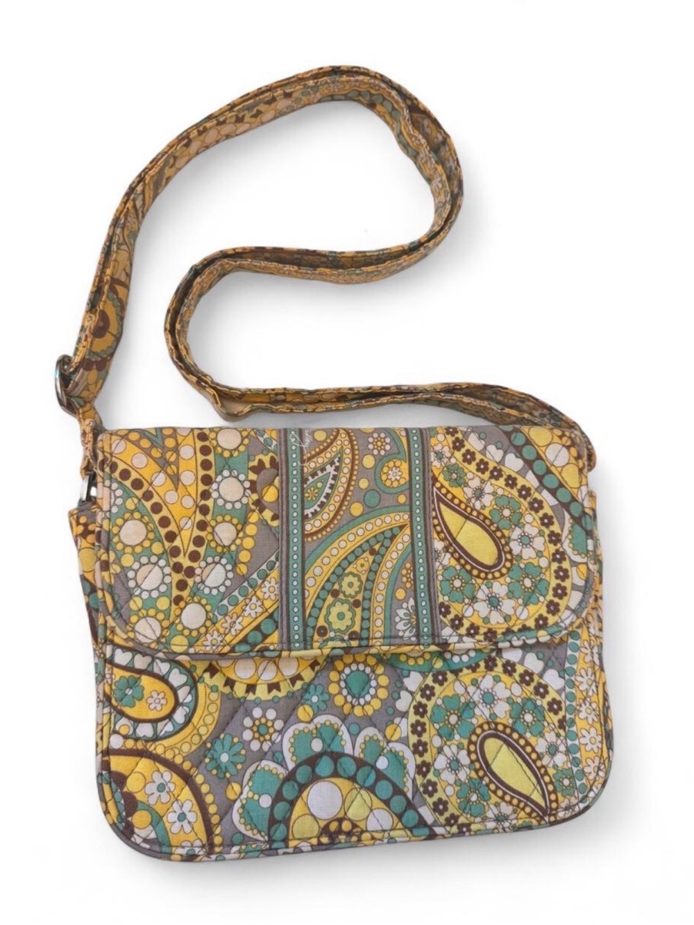 Vera Bradley Crossbody Shoulder Bag in Yellow/Grey/Turquoise Paisley Print